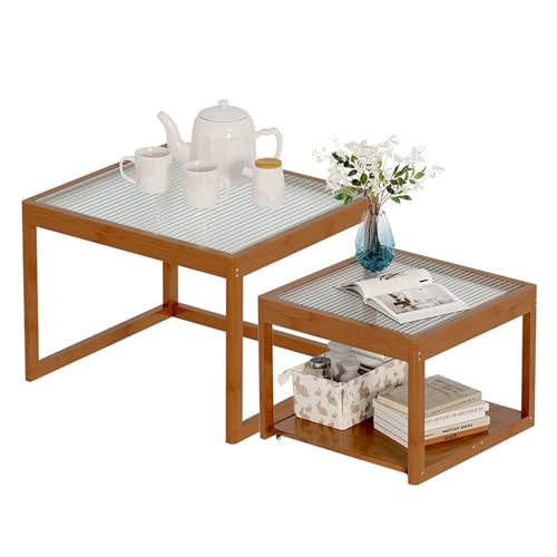 Nesting Glass End Table Set of 2 Bamboo Z8961
