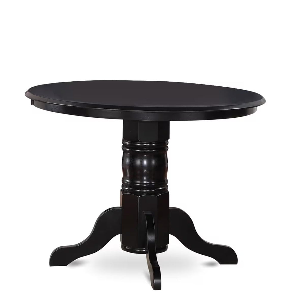 5 Piece Round Dining Table Set with 4 Black Faux Leather Chairs Y741827