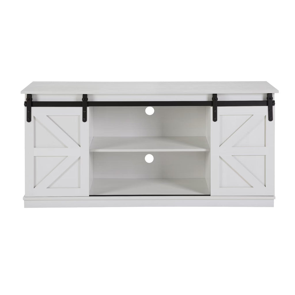 White 65 Inch TV Stand with Sliding Barn Doors and Storage D362
