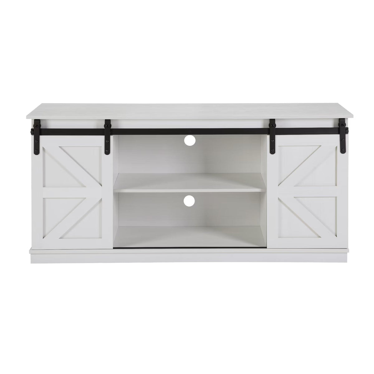 White 65 Inch TV Stand with Sliding Barn Doors and Storage D362