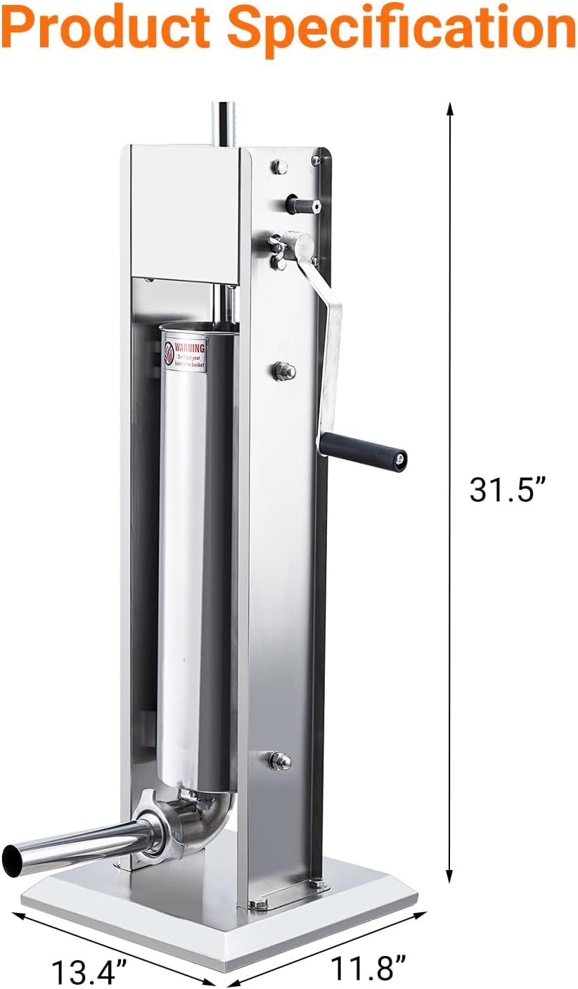 7L Stainless Steel Vertical Sausage Stuffer with 5 Stuffing Tubes G8056