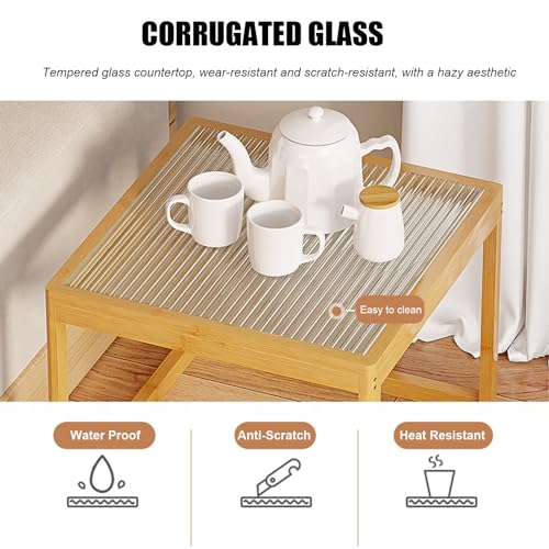 Nesting Glass End Table Set of 2 Bamboo Z8961