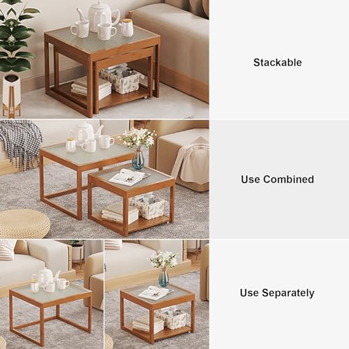 Nesting Glass End Table Set of 2 Bamboo Z8961