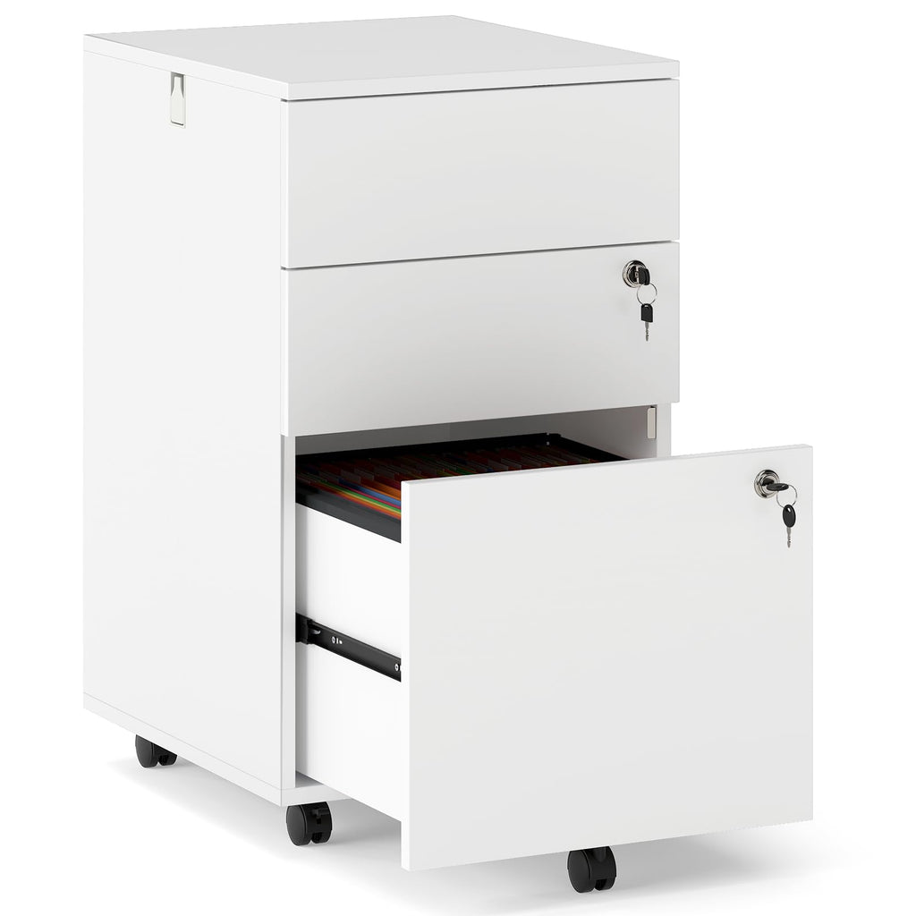 White 3 Drawer File Cabinet with Lock F76004