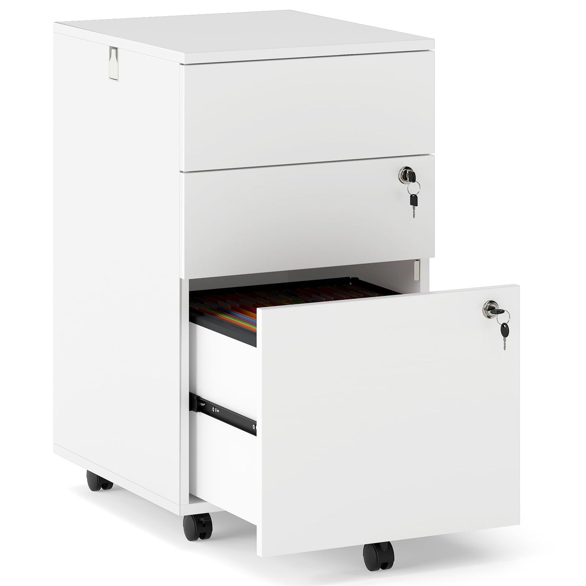 White 3 Drawer File Cabinet with Lock F76004