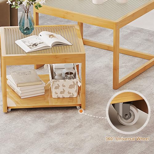 Nesting Glass End Table Set of 2 Bamboo Z8961