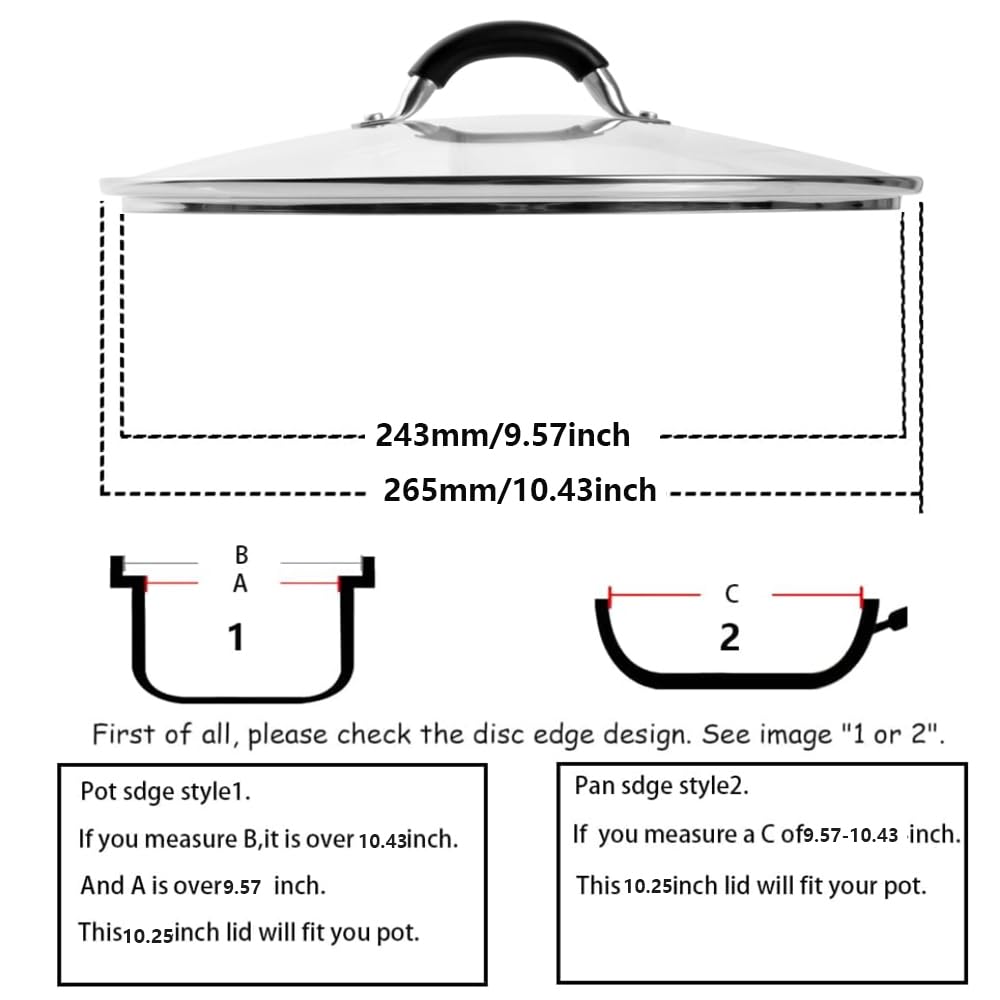 10.25 Inch Tempered Glass Lid with Stainless Steel Handle and Rim F206