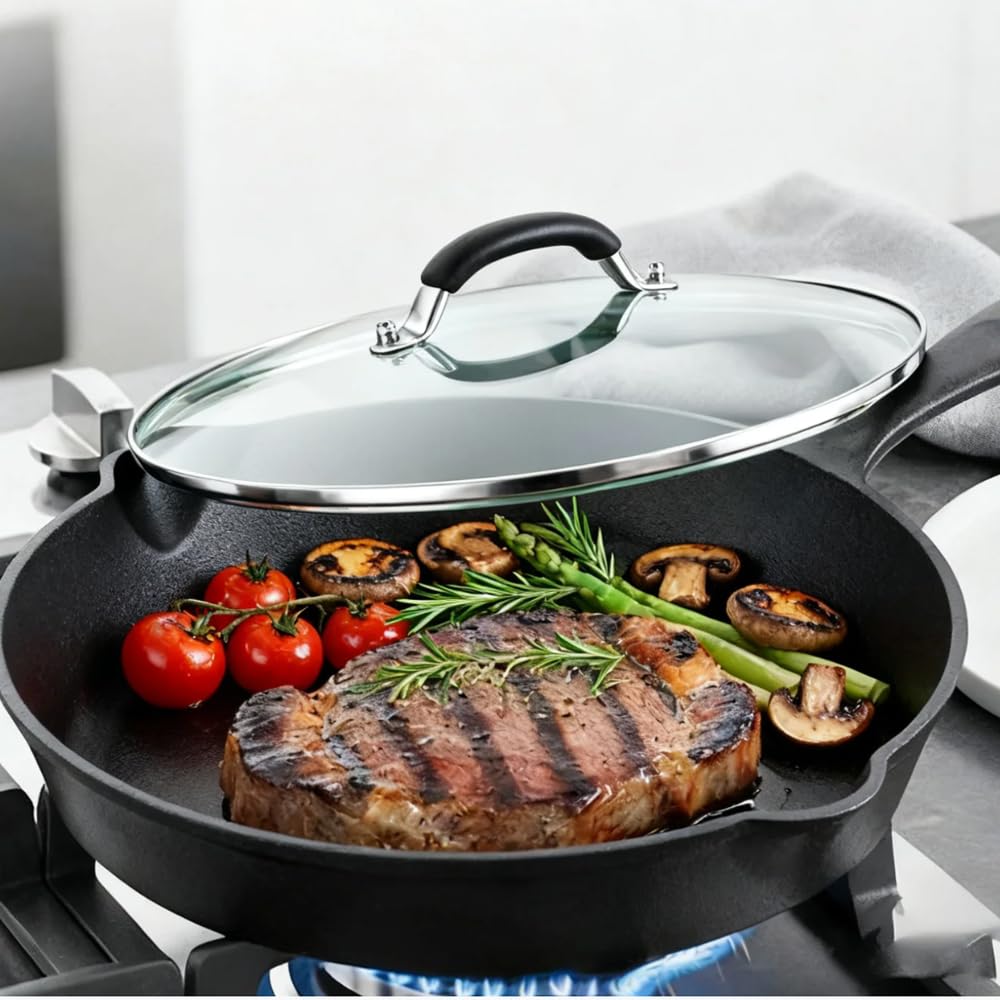 10.25 Inch Tempered Glass Lid with Stainless Steel Handle and Rim F206