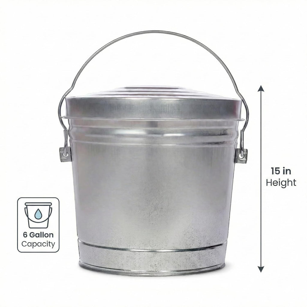6 Gallon Galvanized Metal Trash Can with Locking Lid Q32005