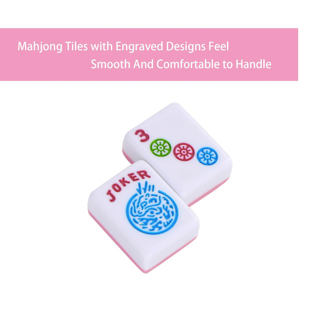 166 Pink Tiles Mahjong Set with 4 Clear Racks and Bag L703269