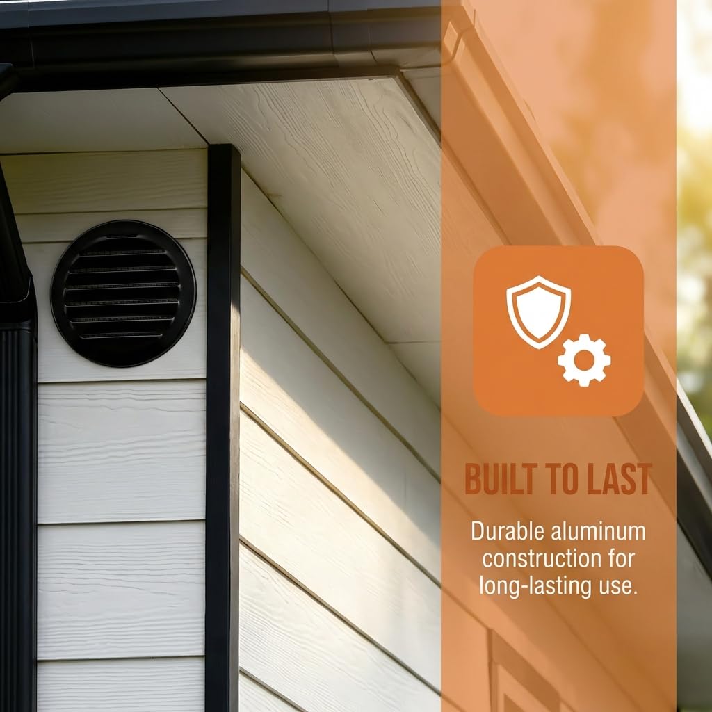 Black 2 Inches Round Aluminum Louver with Insect Screen L26707