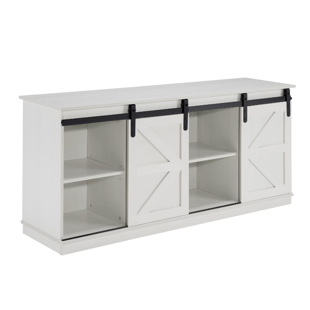 White 65 Inch TV Stand with Sliding Barn Doors and Storage D362