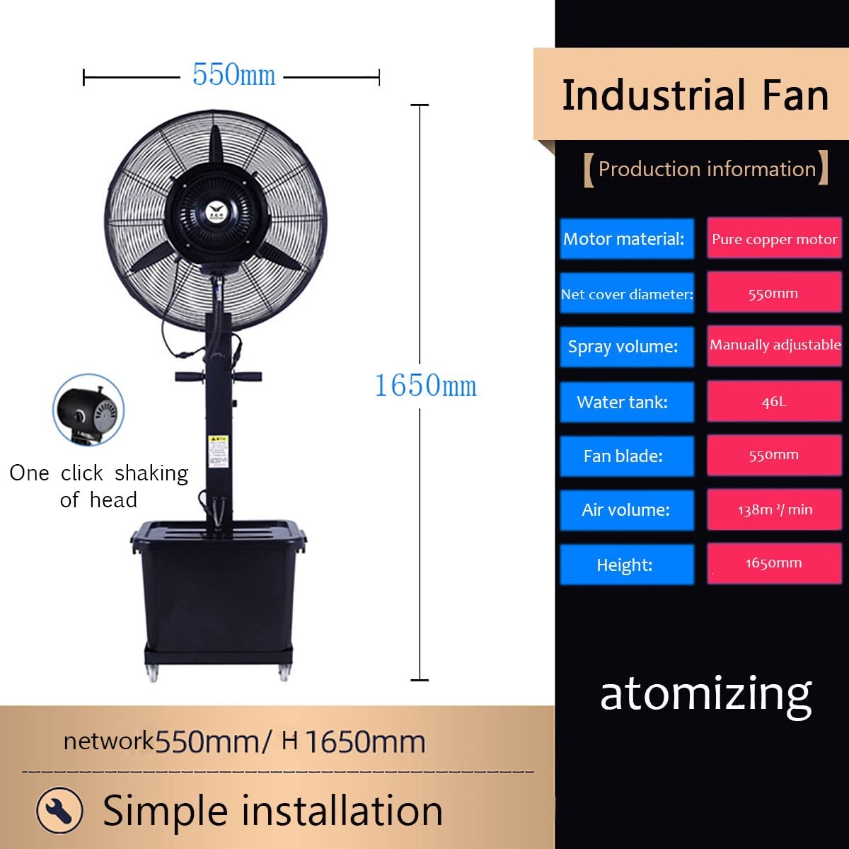 20 Inch High Velocity Metal Floor Fan with 3 Speed Settings D49045