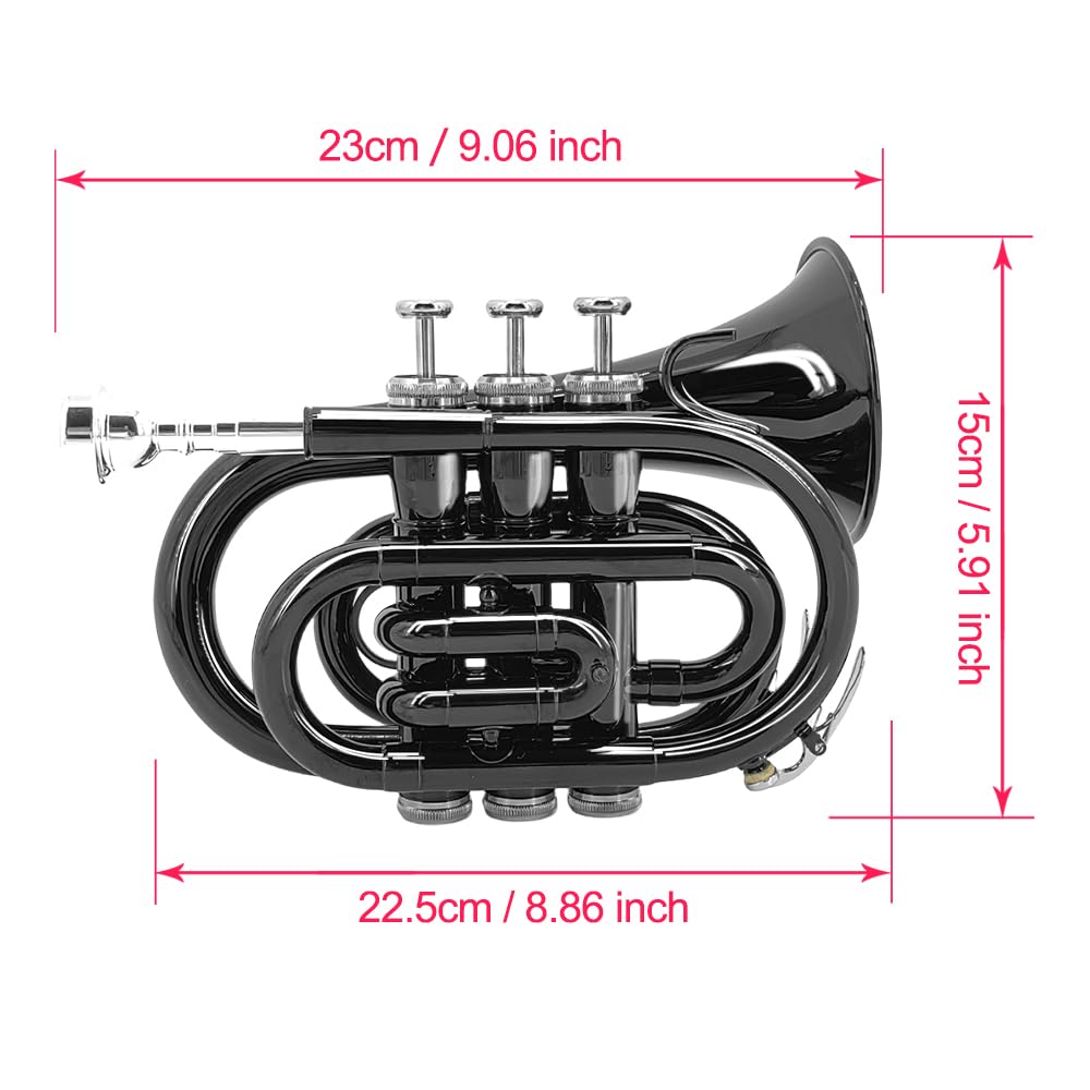 Brass B Flat Nickel Plated Pocket Trumpet with 7C Mouthpiece N579