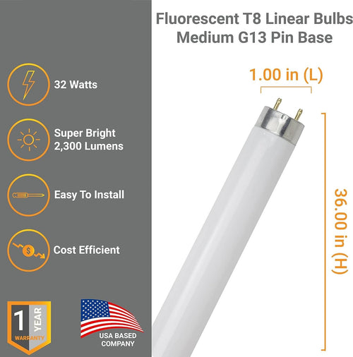 25W 2300 Lumen 3500K Neutral White T8 Fluorescent Tube Light Bulb Pack of 30 Y25299