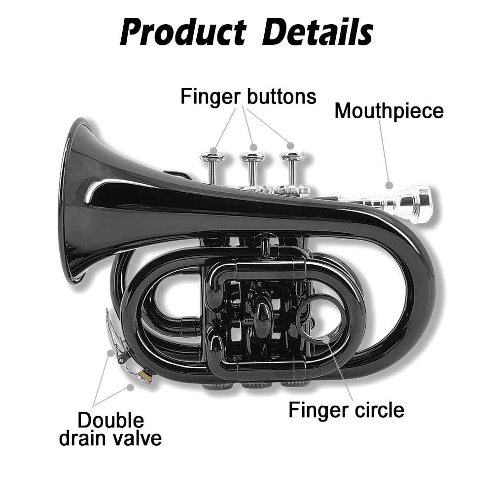 Brass B Flat Nickel Plated Pocket Trumpet with 7C Mouthpiece N579