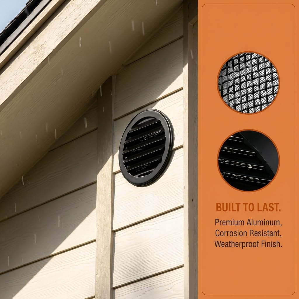 Black 2 Inches Round Aluminum Louver with Insect Screen L26707