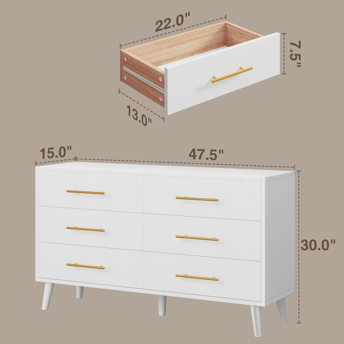 White 6 Drawer Wood Dresser U91371