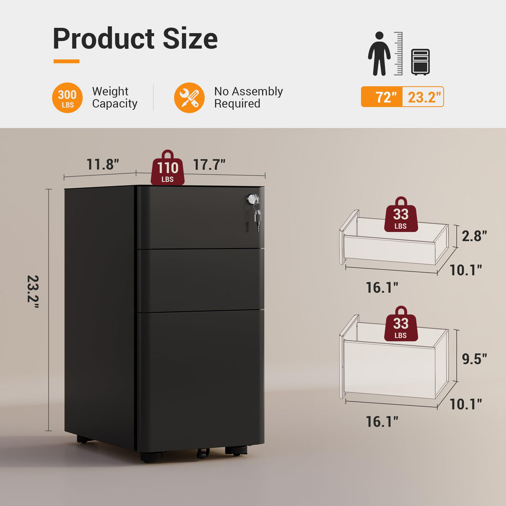 3 Drawer Mobile File Cabinet F725