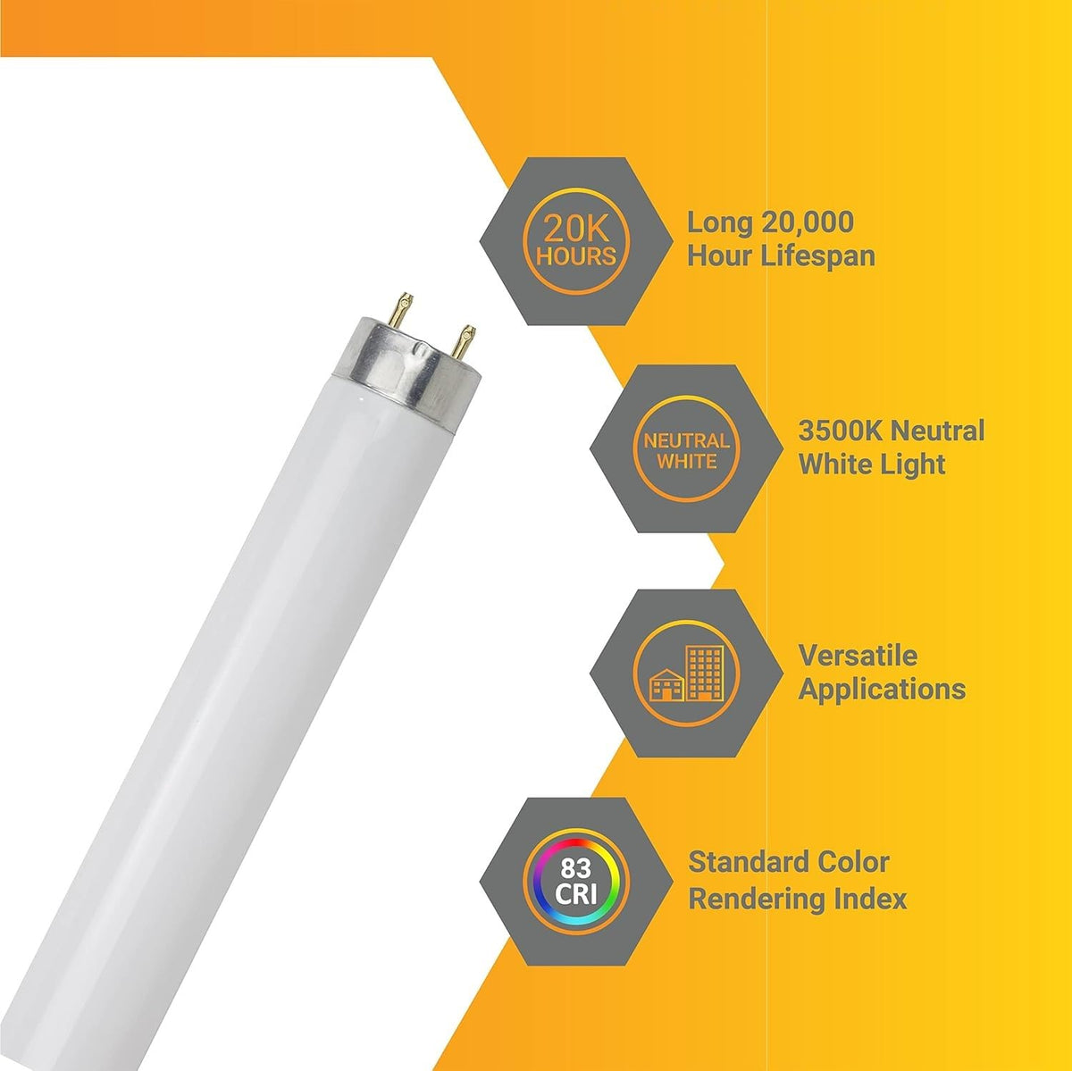 25W 2300 Lumen 3500K Neutral White T8 Fluorescent Tube Light Bulb Pack of 30 Y25299