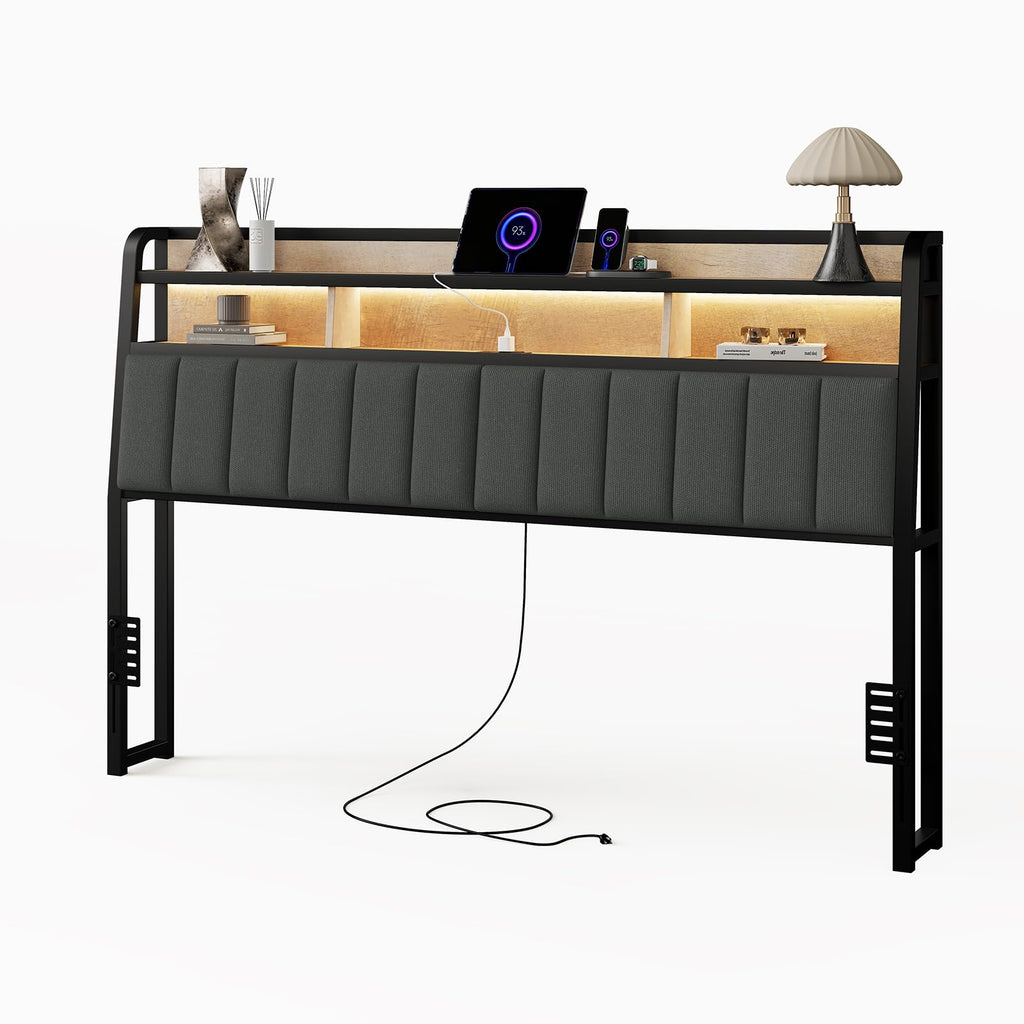 King Headboard with Storage and Charging Station R9432