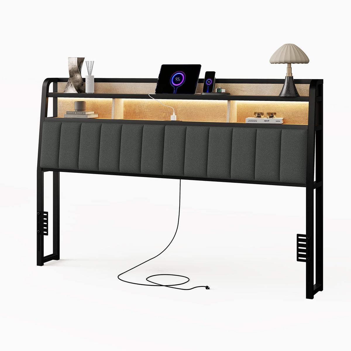 King Headboard with Storage and Charging Station R9432