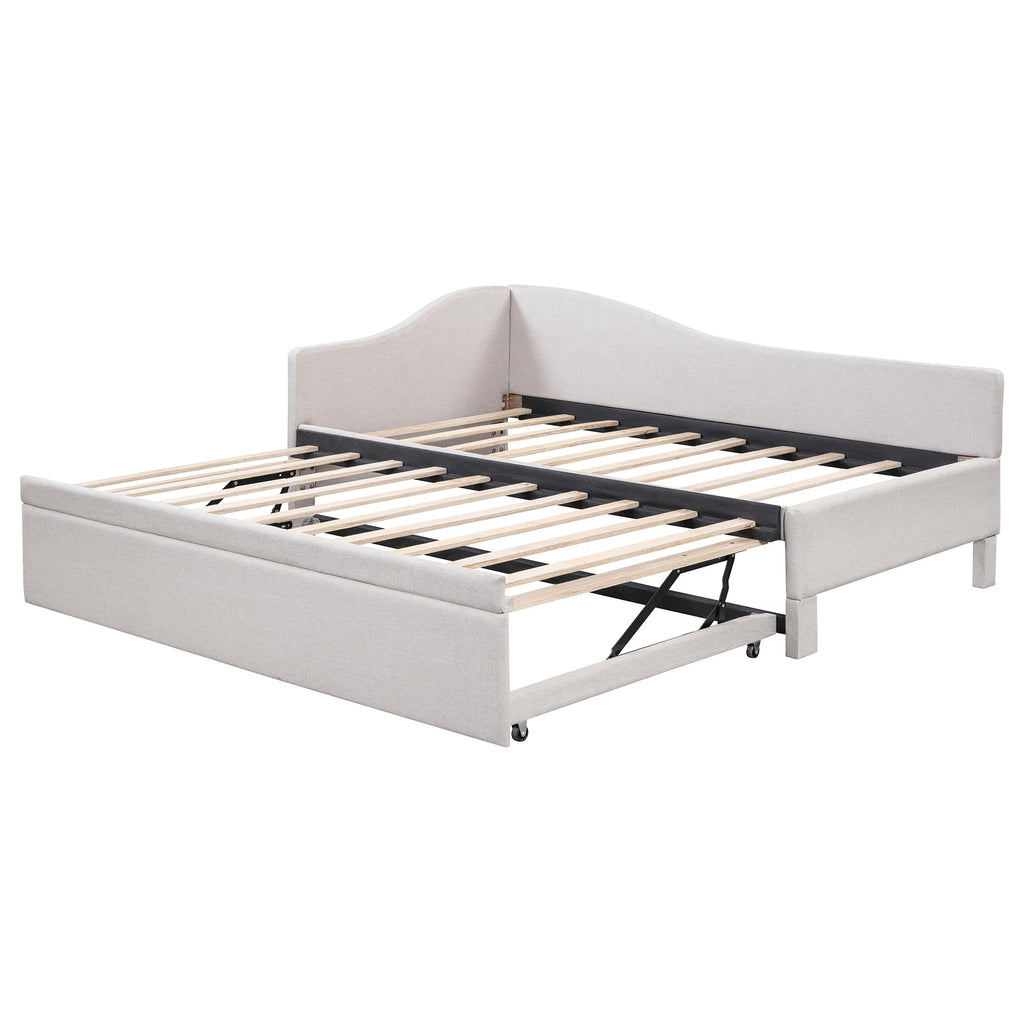 Twin Size Upholstered Linen Daybed with Pop up Trundle I6709