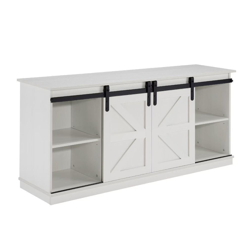 White 65 Inch TV Stand with Sliding Barn Doors and Storage D362