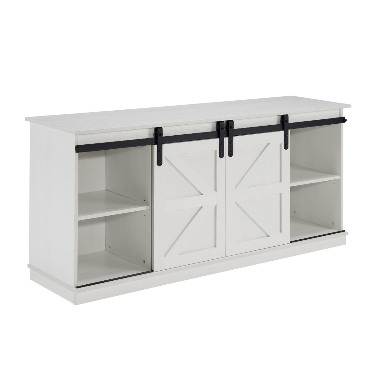 White 65 Inch TV Stand with Sliding Barn Doors and Storage D362