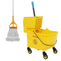 35 Qt Yellow Mop Bucket with Wringer on Wheels and Mops Set G9269