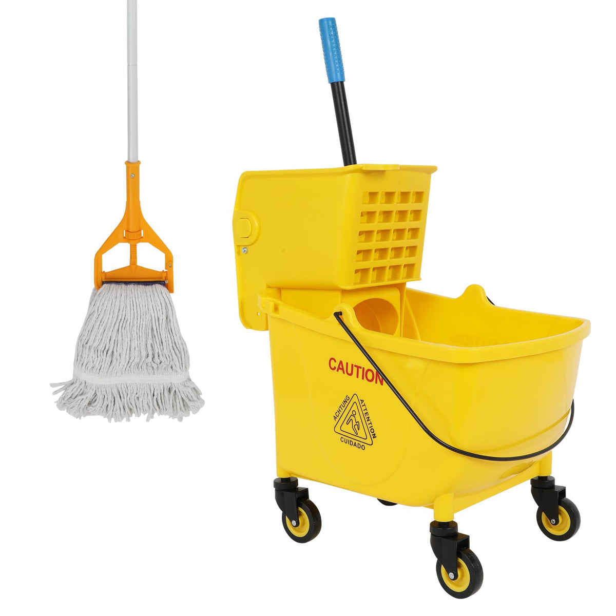 35 Qt Yellow Mop Bucket with Wringer on Wheels and Mops Set G9269