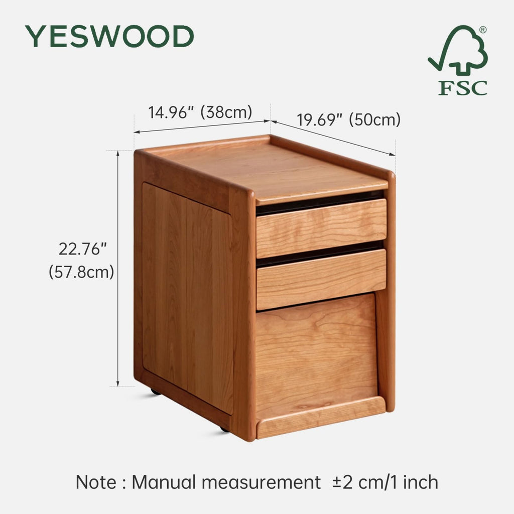Solid Cherry Wood Side Table with Wheels R592