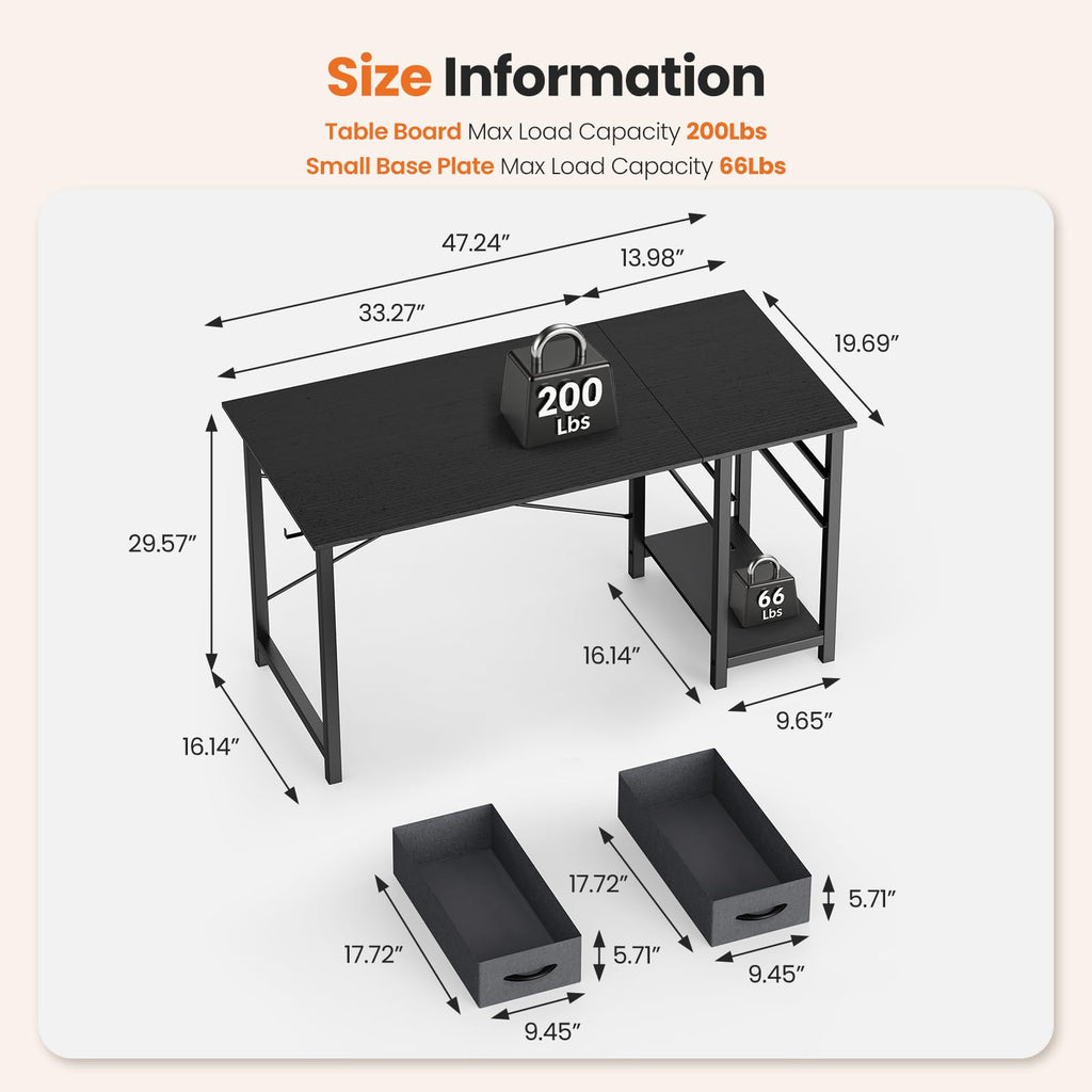 47 Inch Computer Desk with Drawers Black T42926