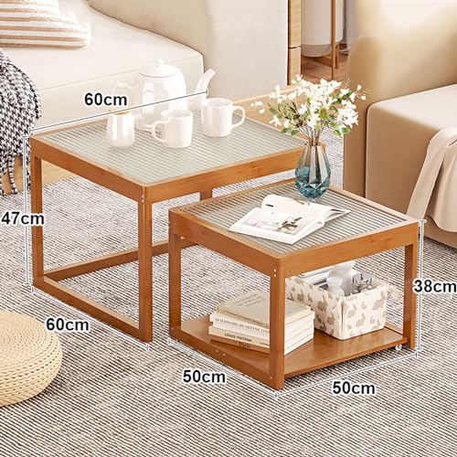 Nesting Glass End Table Set of 2 Bamboo Z8961