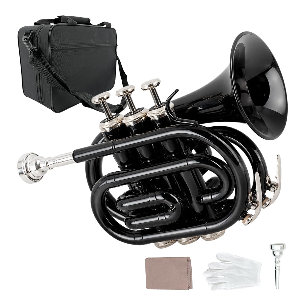 Brass B Flat Nickel Plated Pocket Trumpet with 7C Mouthpiece N579