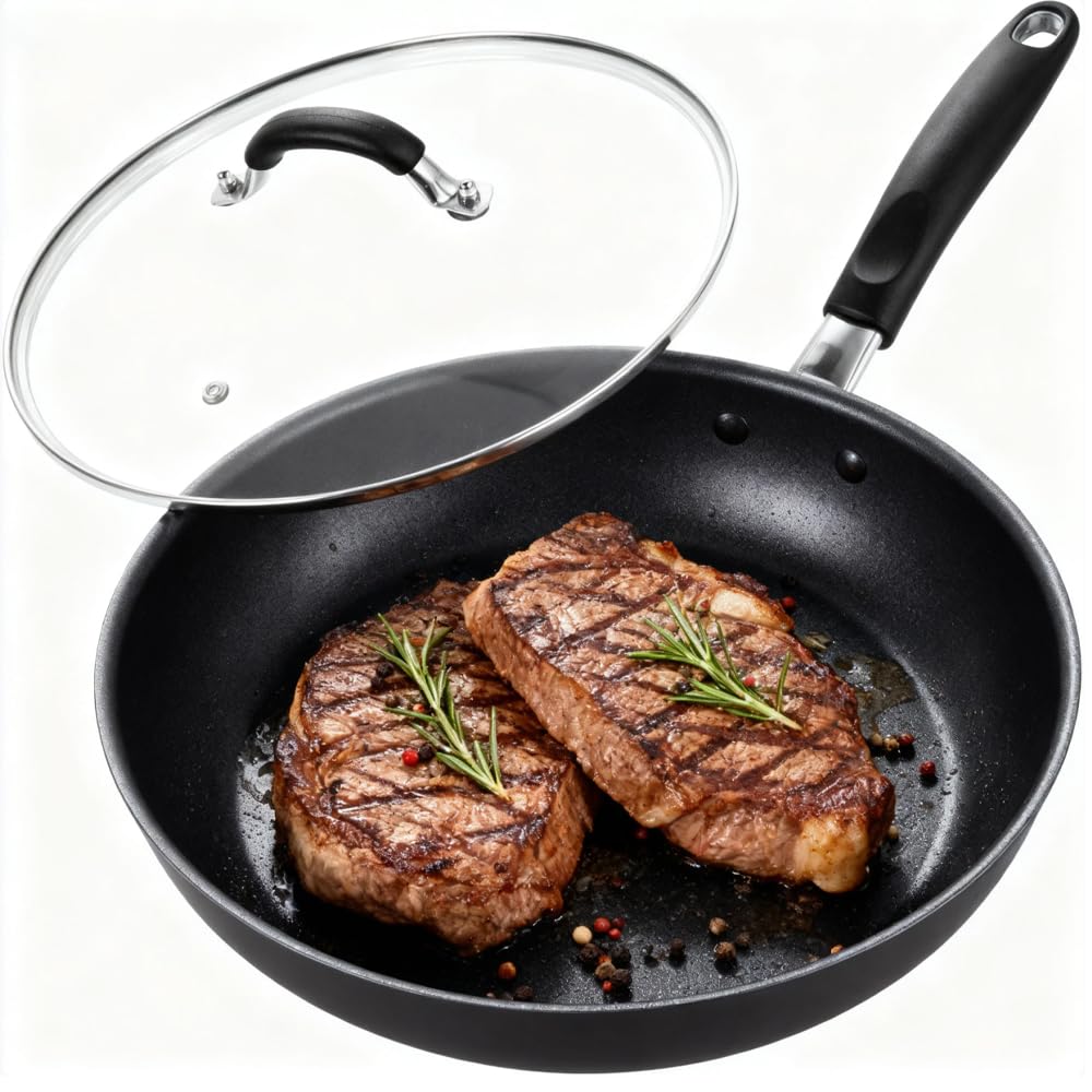 10.25 Inch Tempered Glass Lid with Stainless Steel Handle and Rim F206