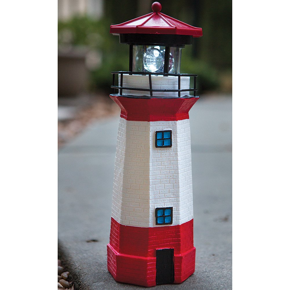 15" Red Solar Lighthouse with Rotating LED P455
