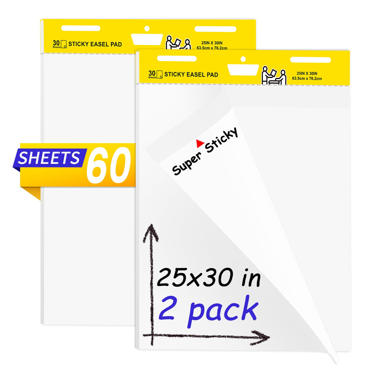 Sticky Easel Pad, 25 x 30 Inches, 30 Sheets/Pad, 2 Pads J758