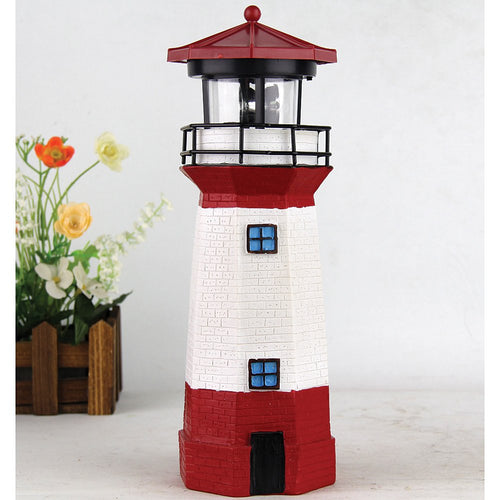 15" Red Solar Lighthouse with Rotating LED P455