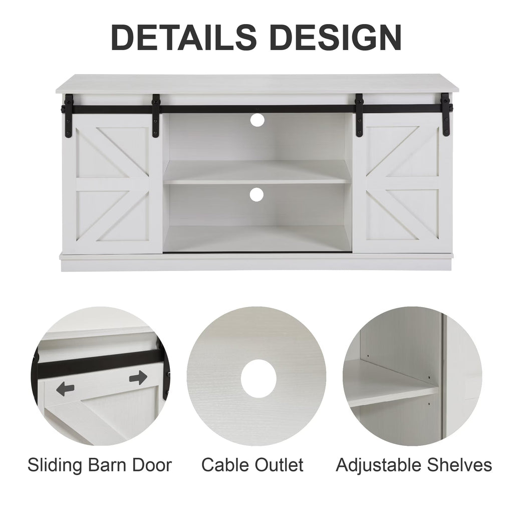 White 65 Inch TV Stand with Sliding Barn Doors and Storage D362
