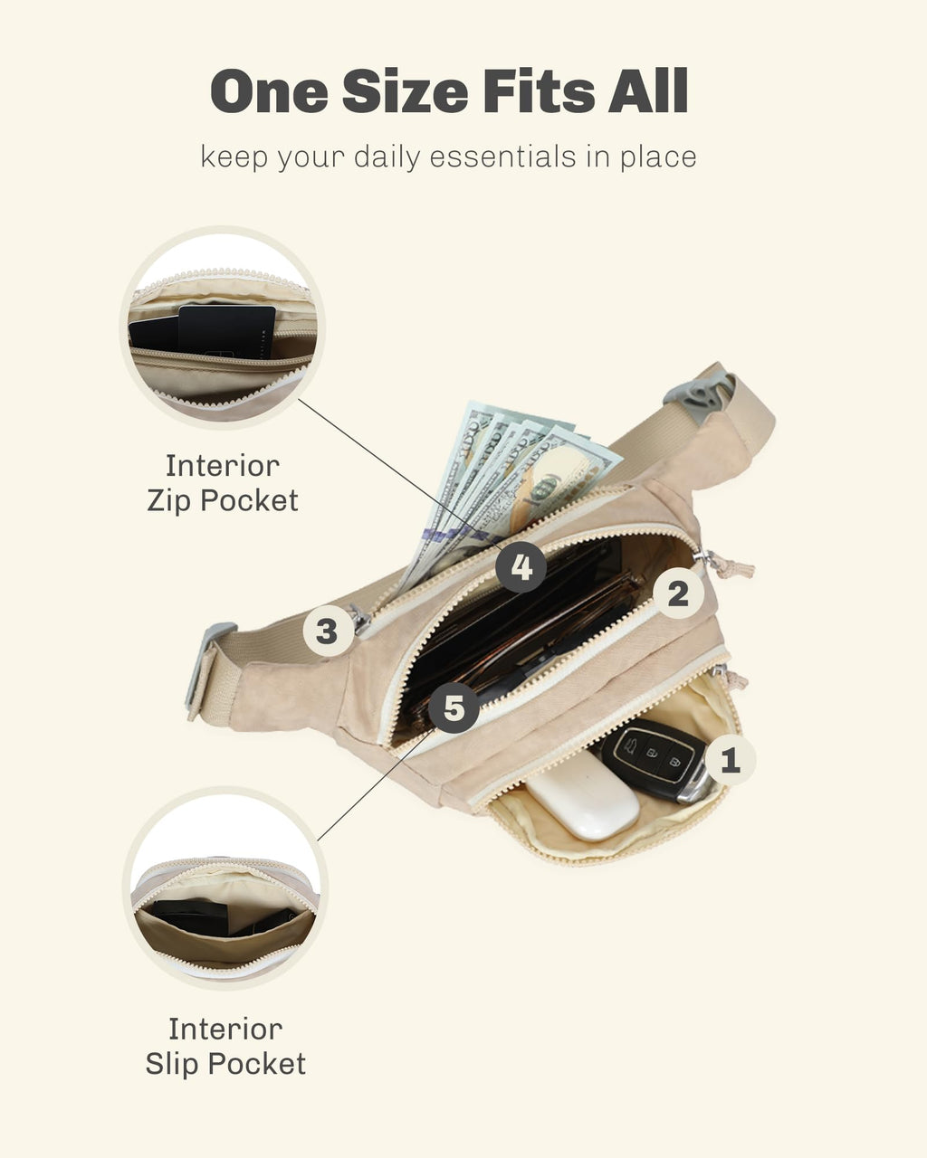Rolling Backpack with Wheels 43L with Waist Pack Beige Q85132