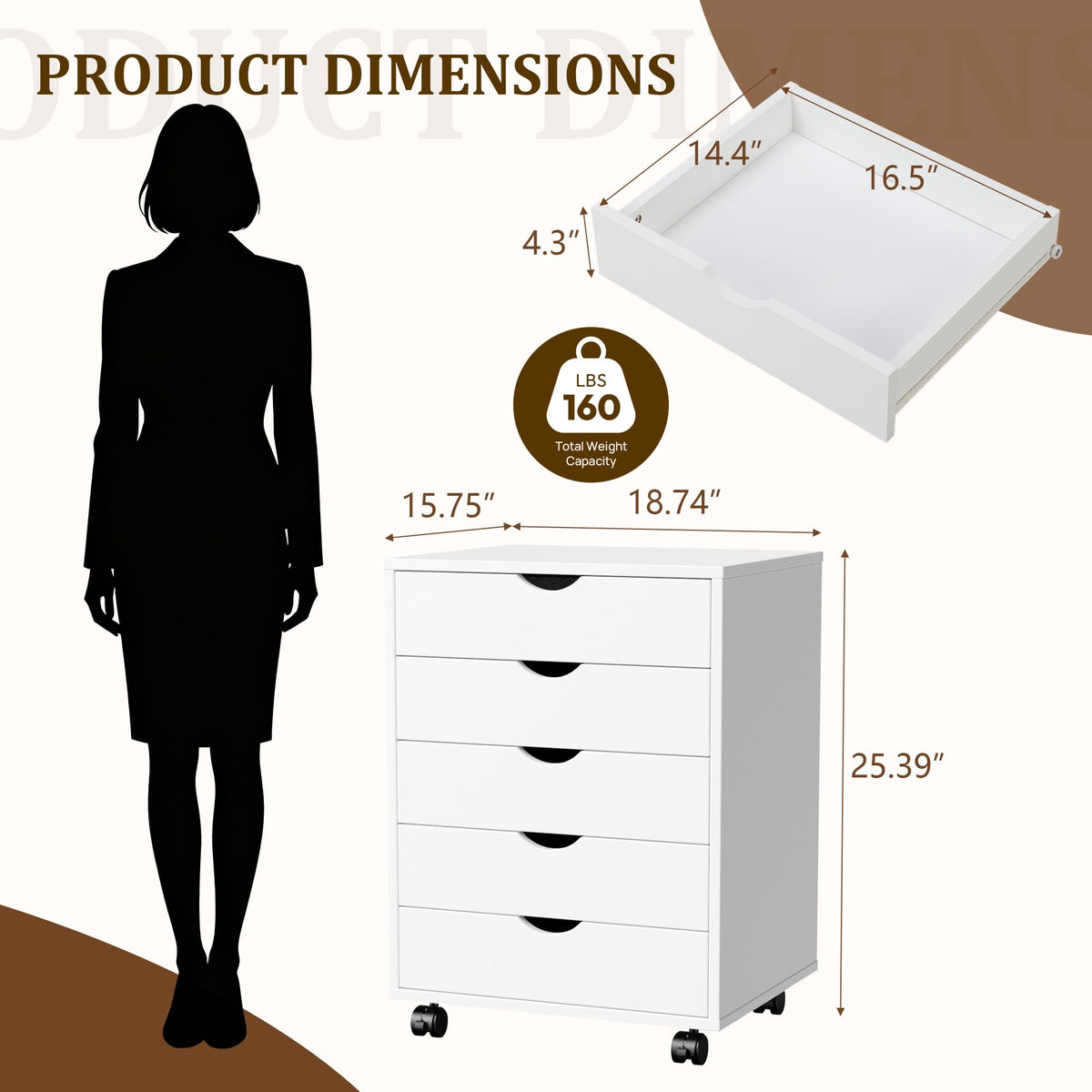 White 5 Drawer Rolling Storage Cabinet X99608