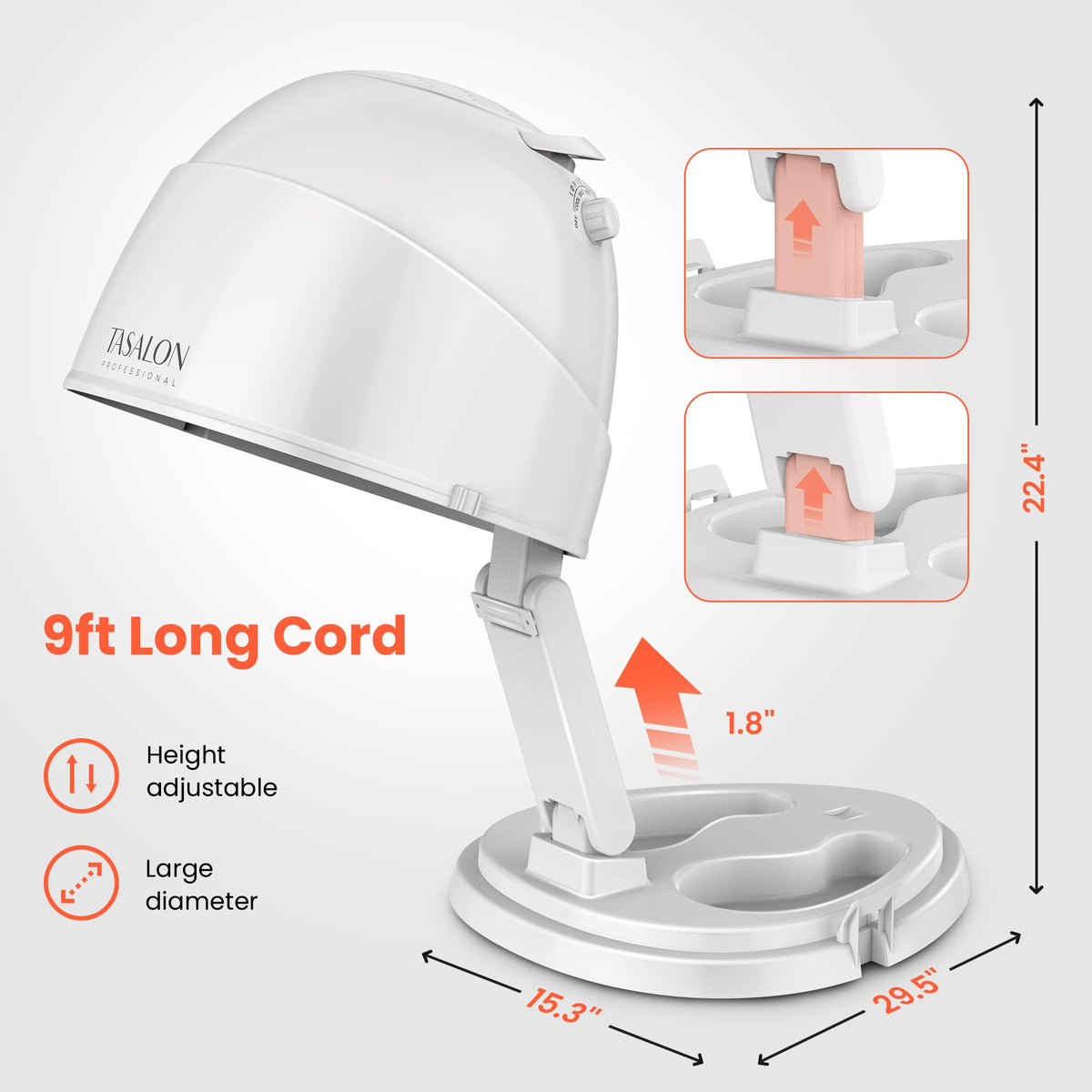 Portable Height Adjustable Hooded Hair Dryer White J4970
