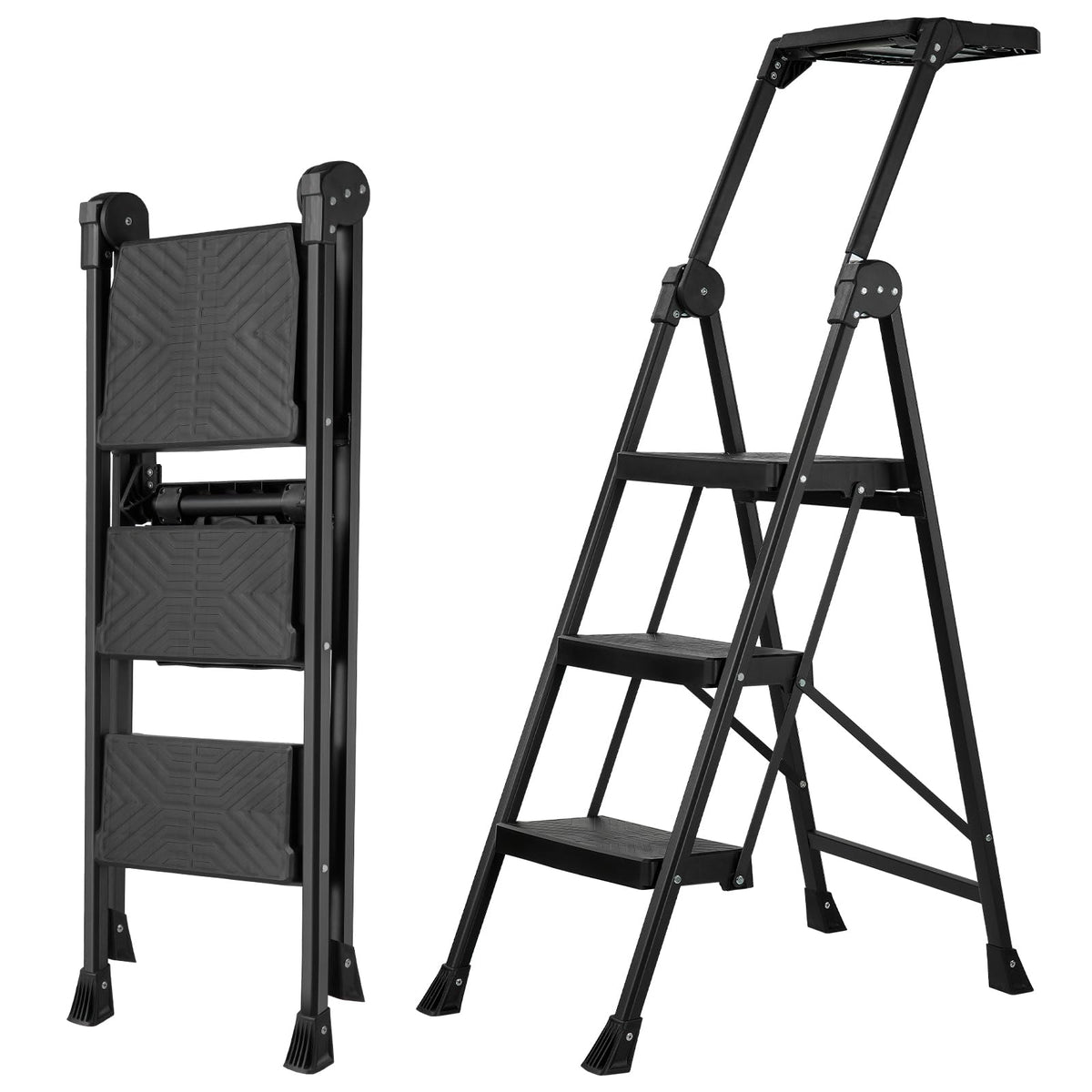 3 Step Steel Stool with Handrail & Tool Tray E185988