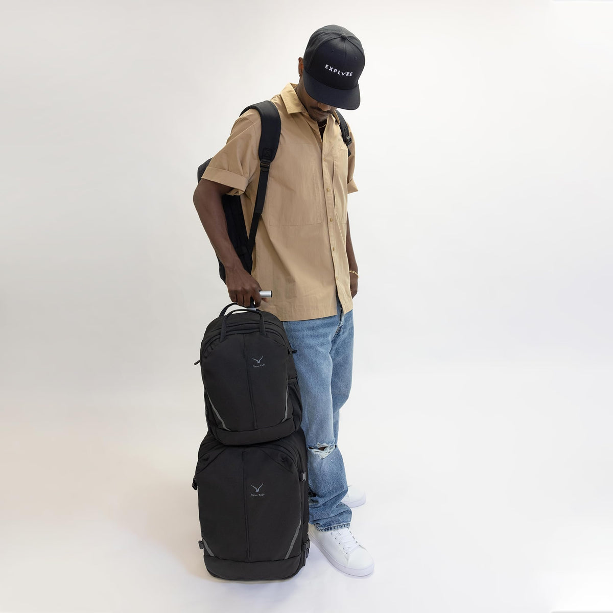 Rolling Backpack with Wheels 43L with Waist Pack Beige Q85132