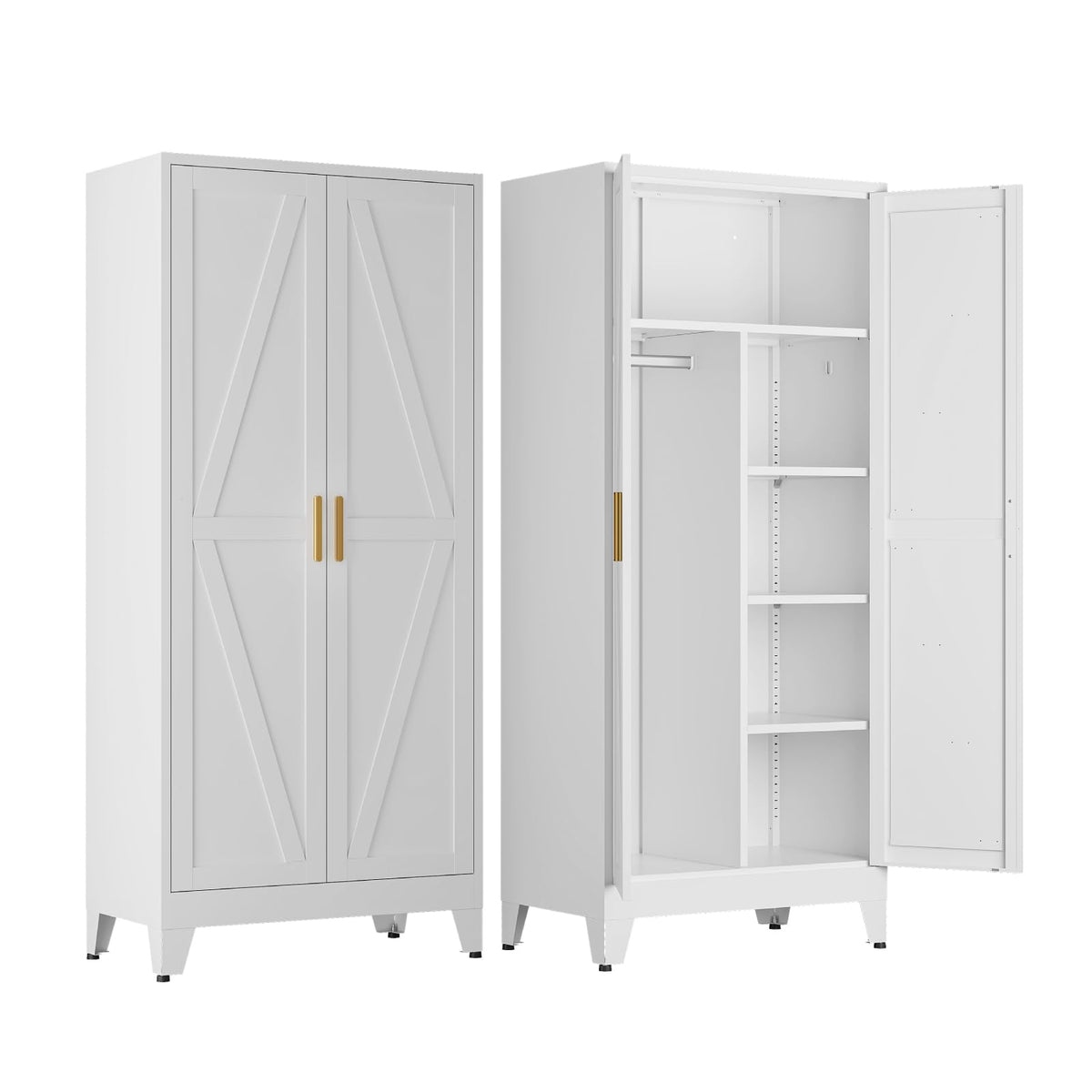 Metal Wardrobe Closet with Doors, 71'' Tall Steel Armoire with Shelves V85028