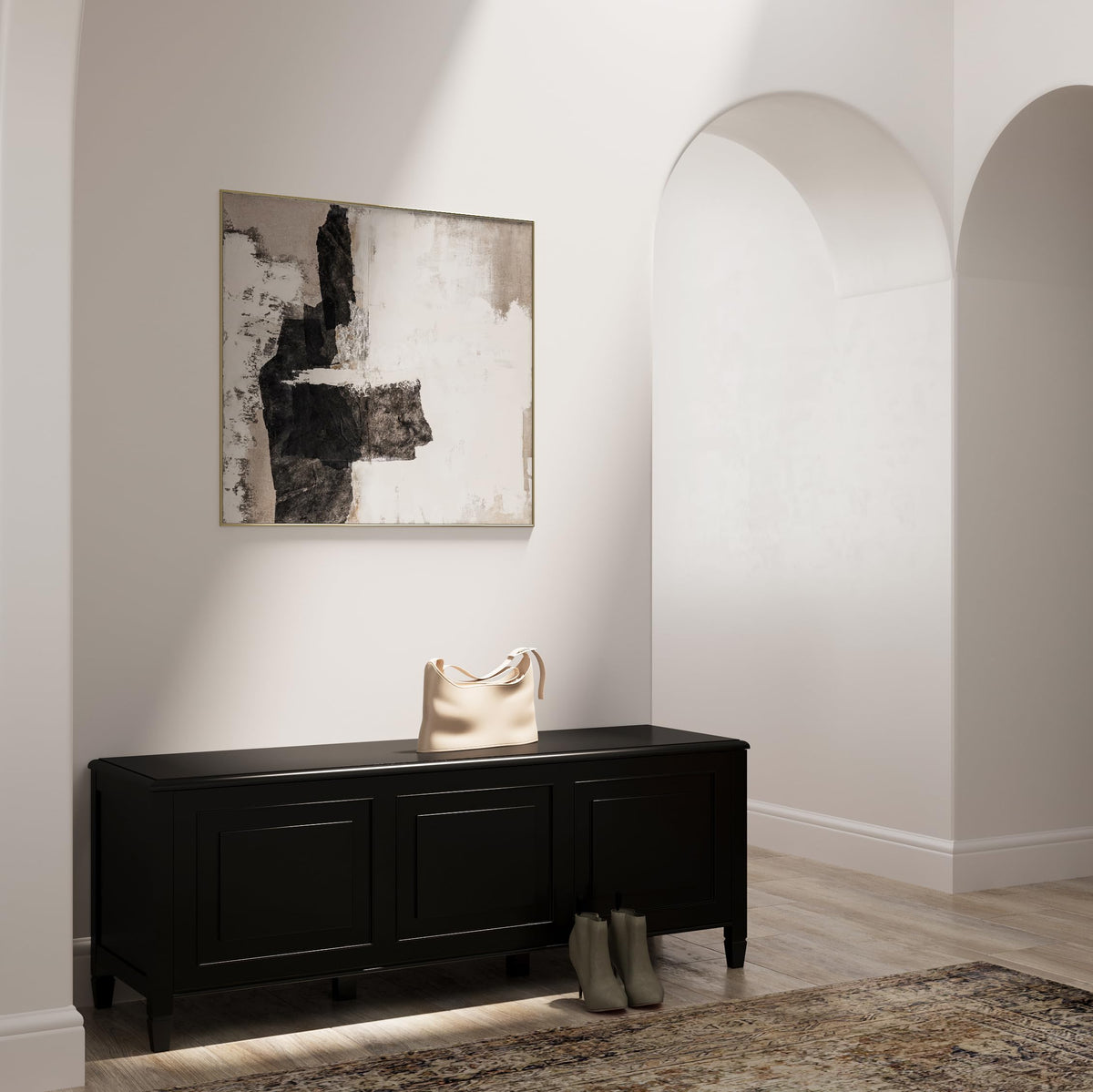 Black Solid Wood Trunk Bench A947649