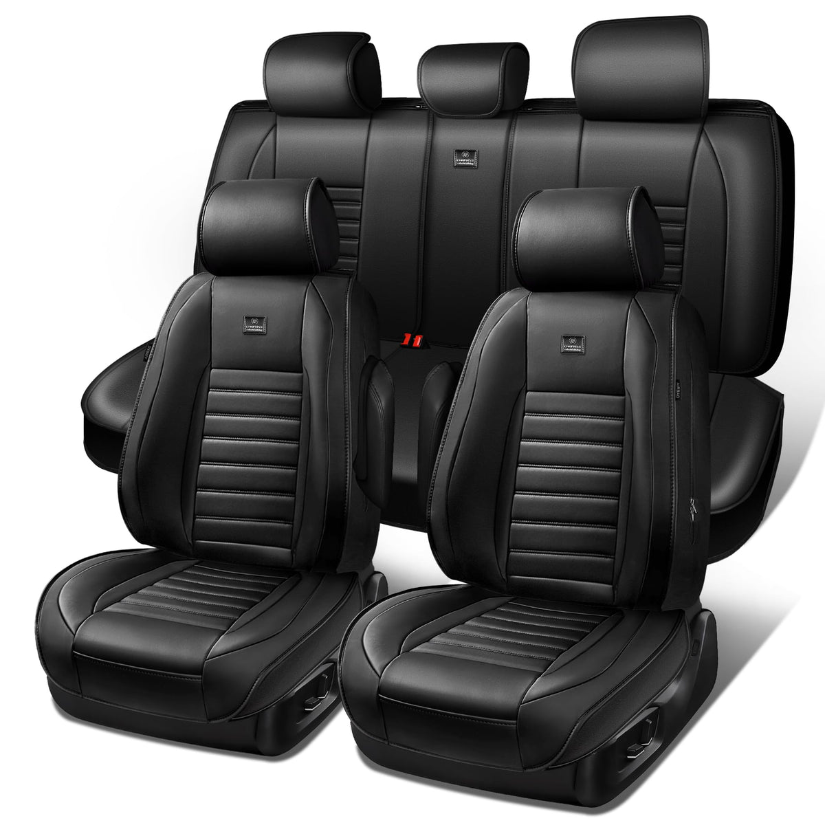 Nappa Leather Car Seat Covers Full Set, Waterproof Anti-Slip, Black E936