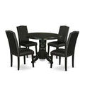 5 Piece Round Dining Table Set with 4 Black Faux Leather Chairs Y741827