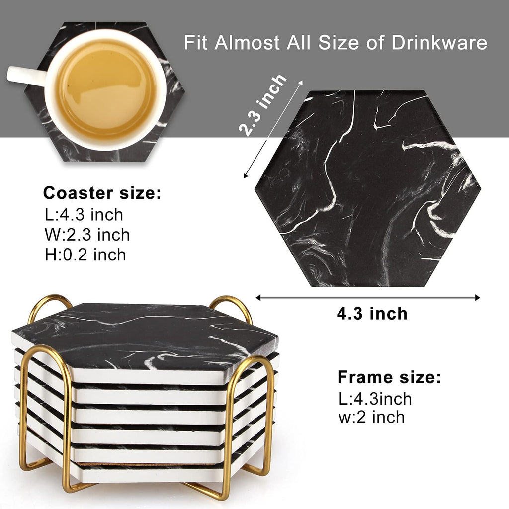 Black Marble Coaster Set with Holder Y300644